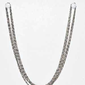 Vintage Dbl Silvertone Byzantine Style Long Chains